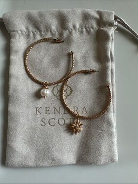 Kendra Scott Rose Gold Hoop Earrings with Pearl and Starburst Charms